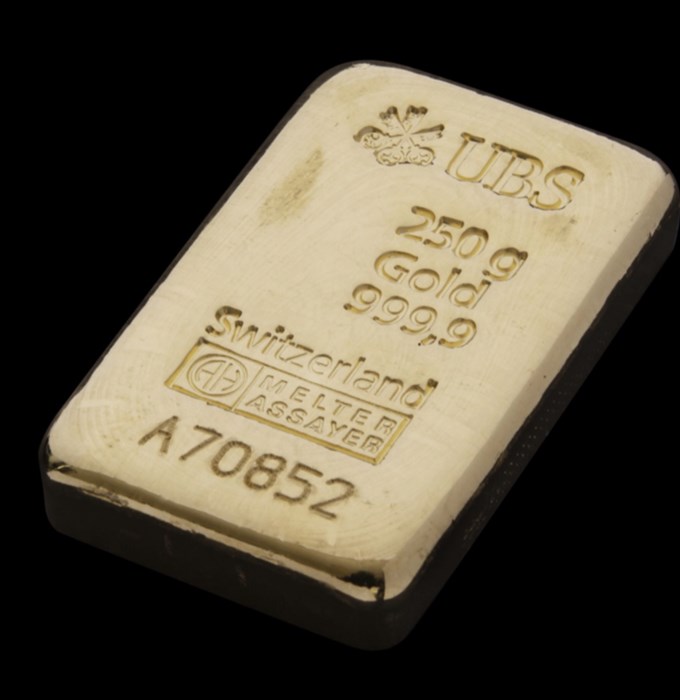 UBS guld 250g - liggande